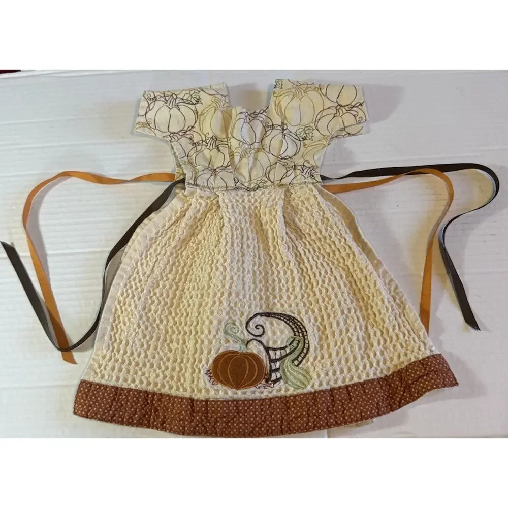 Harvest Season Embroidered Ruffle Hand Kitchen Towel Dress Decor